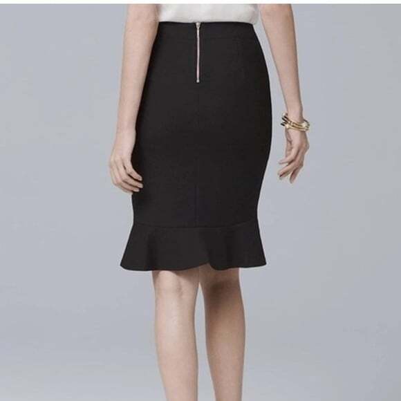 White House Black Market BP Flounce Hem Black Pencil Skirt NEW Size 6 - Picture 3 of 5